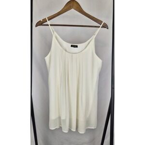 Cream Ivory Camisole Top Pleated Front Medium Spaghetti Straps Lined Miss Avenue